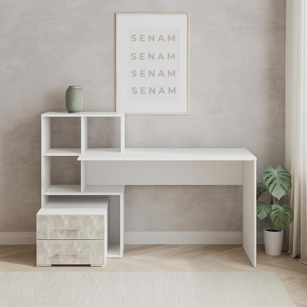 Стіл письмовий СП9 2Я SENAM 1040х1300х600 мм корпус ДСП Білий фасад ДСП Ательє світлий