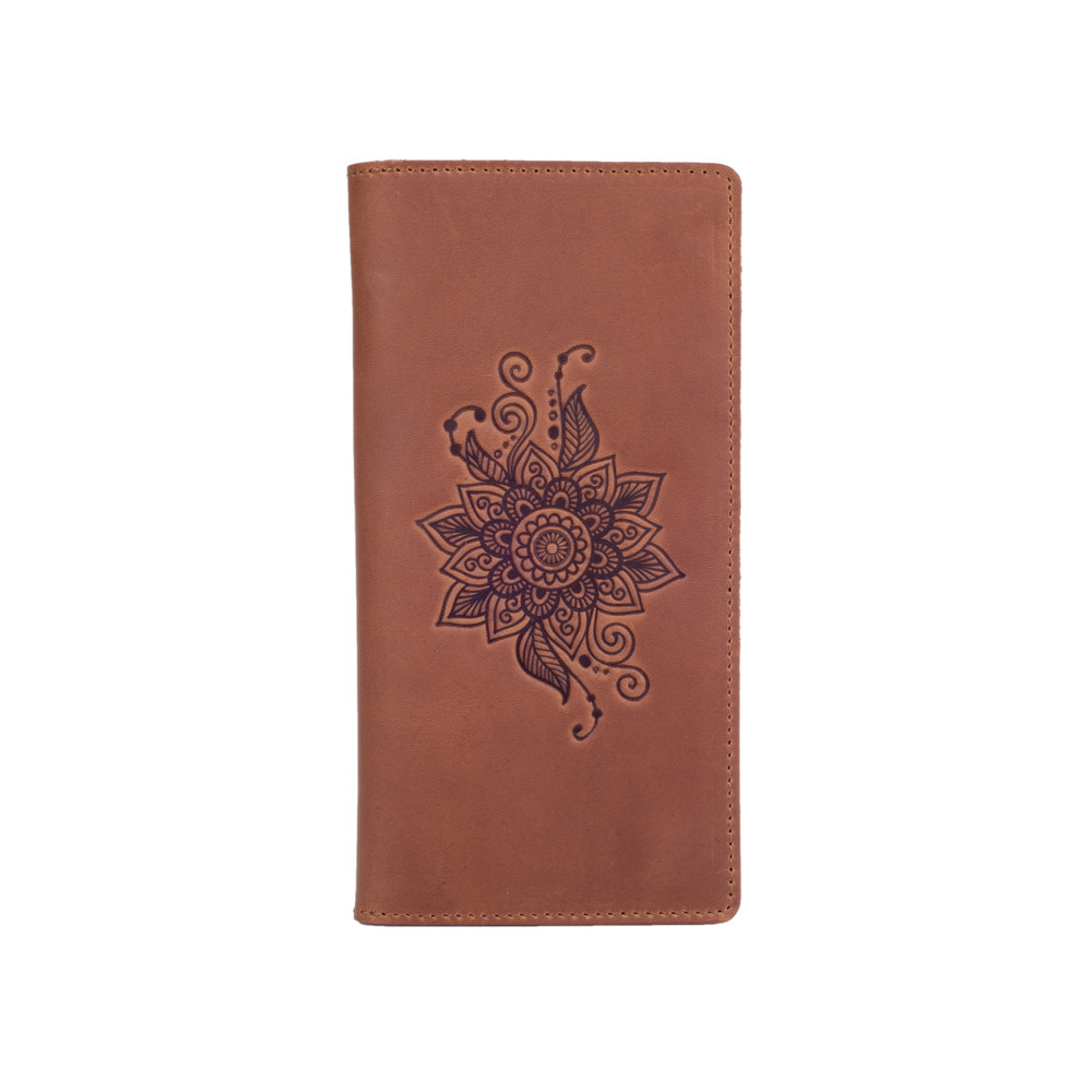 Кошелек Mehendi Classic из матовой натуральной кожи и отделением для монет и художественным тиснением Темно-рыжий (WP-05-S19-1235-T006)