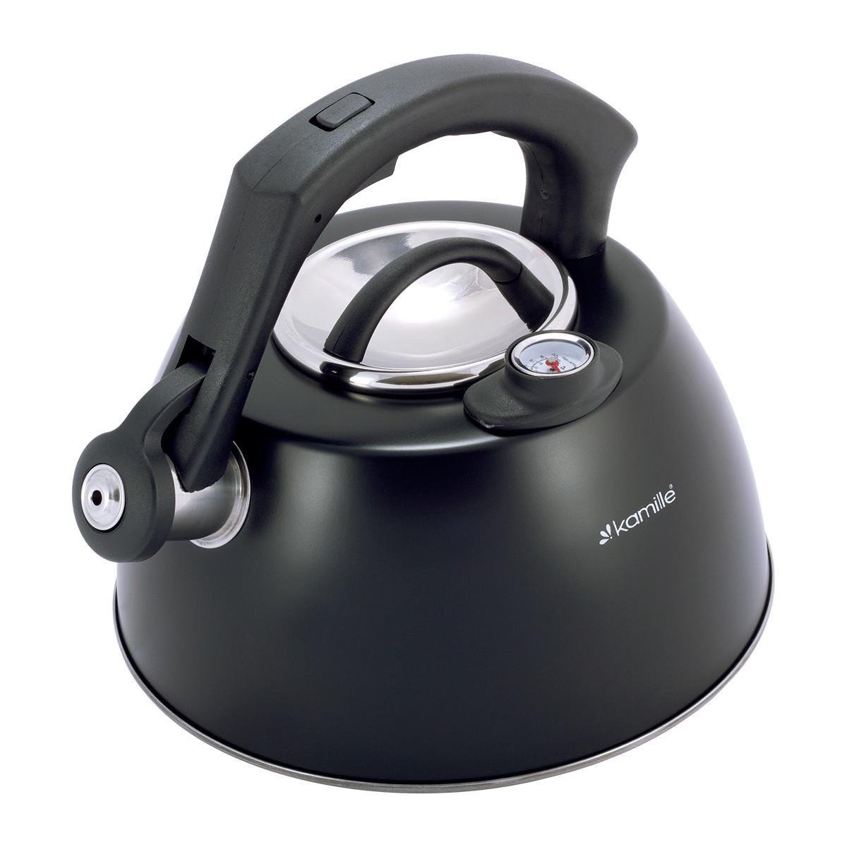 Чайник со свистком Kamille KM-1077А из нержавеющей стали с термометром 3 л Черный (150-84-1077А)
