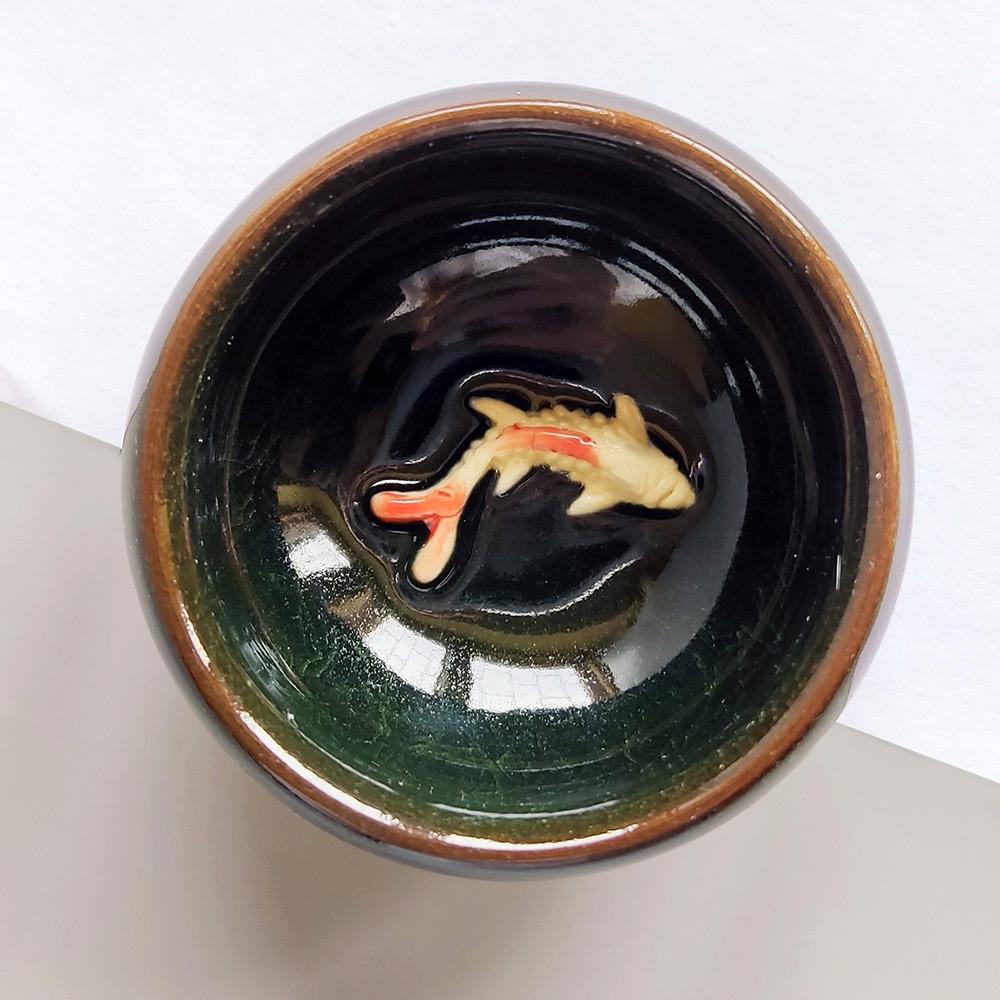 Пиала керамическая Темная изумрудная чаша Кои 50 мл - фото 3