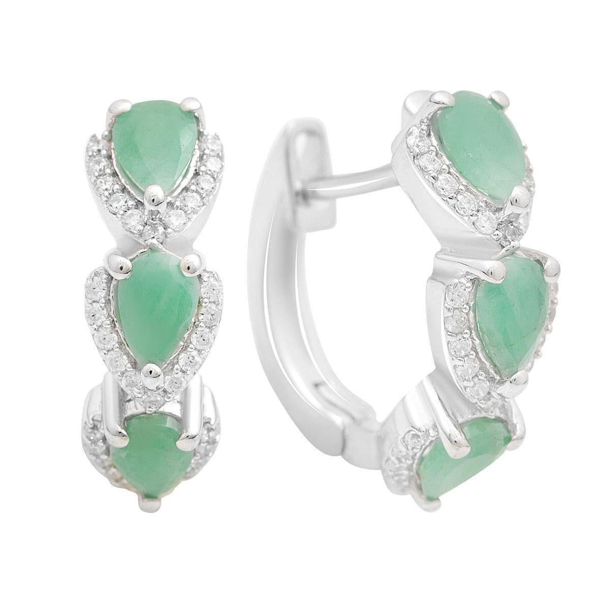 Серьги серебряные LoveR с натуральным изумрудом зеленого цвета в форме сердца
