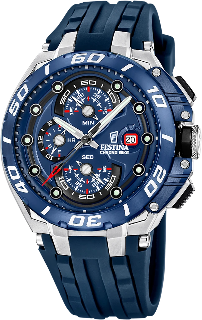 Наручний годинник чоловічий Festina F20755/4 Chrono Bike з сталевим корпусом WR 200 м та синім циферблатом