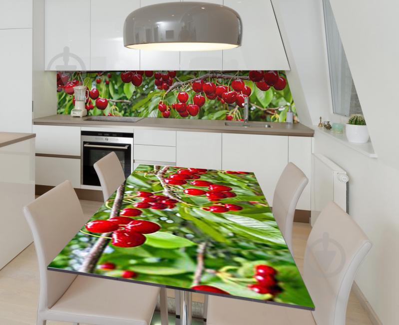Наклейка 3Д виниловая на стол Zatarga «Изобилие черешни» 600х1200 мм для домов, квартир, столов, кофейн, кафе