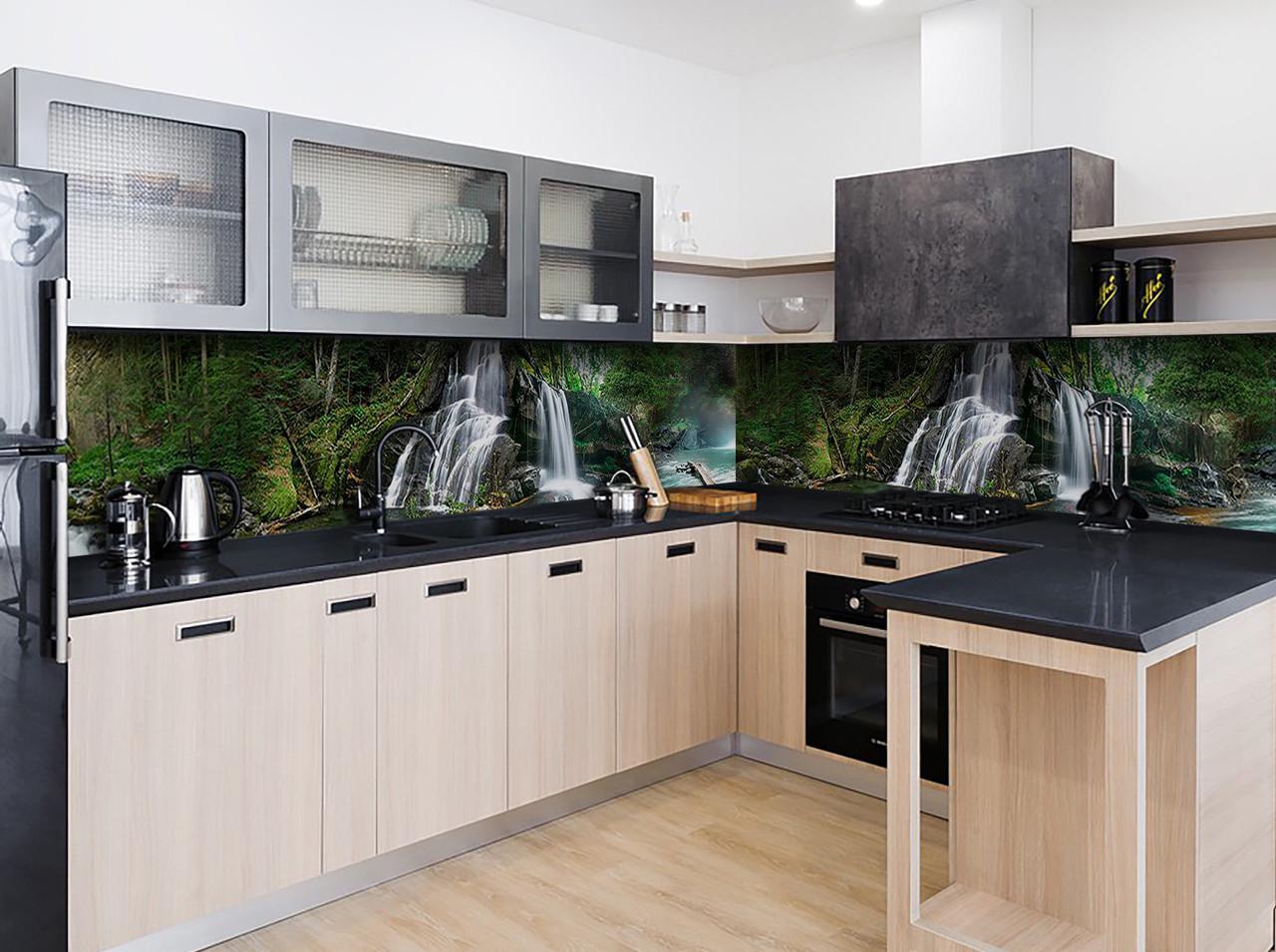 Кухонный фартук Лесной водопад деревья из самоклеющейся виниловой пленки 65х250 см Зеленый Кухонный фартук Лесной водопад деревья из самоклеющейся виниловой пленки 65х250 см Зеленый