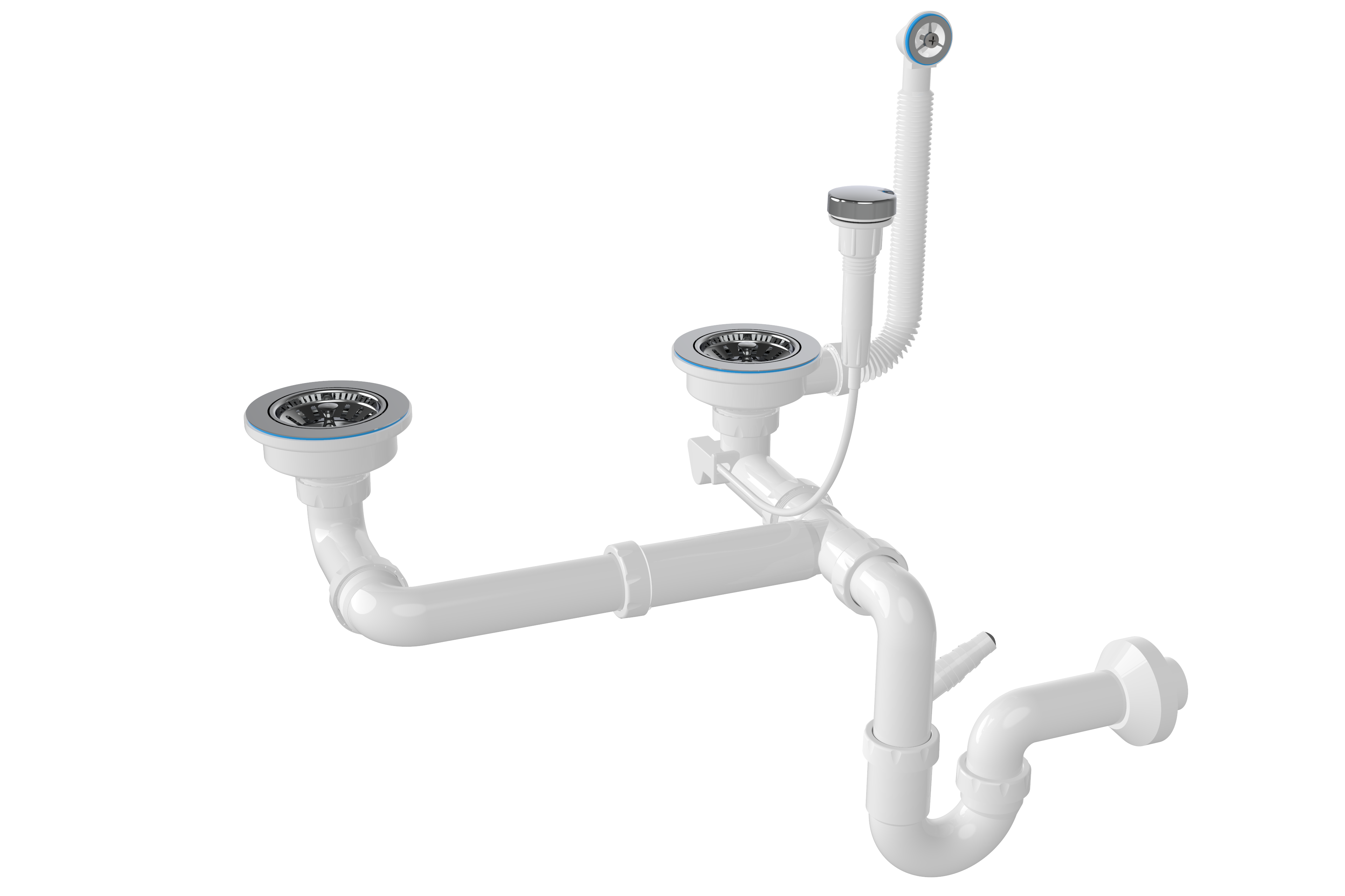 Сифон для мойки двойной Nova 1199.060N выпуск 3 ½'' с круглым переливом автомат прямоточный