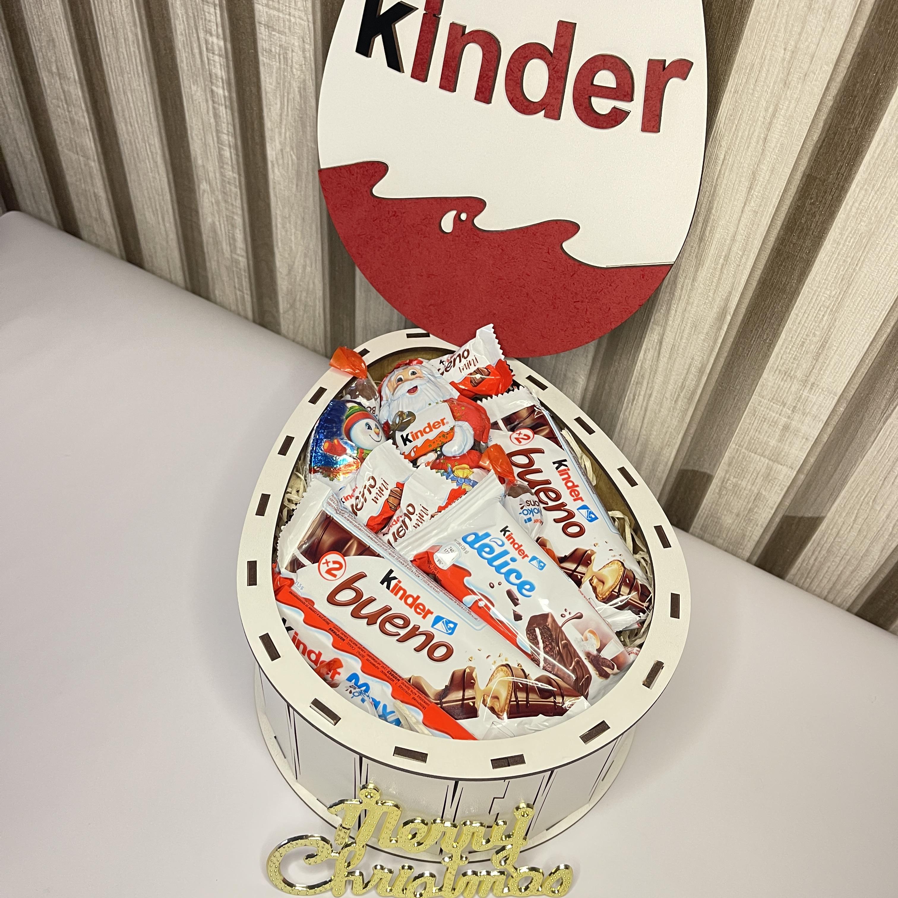 Подарочный бокс новогодний в форме яйца Kinder со сладостями Kinder в деревянной коробке (33) - фото 2