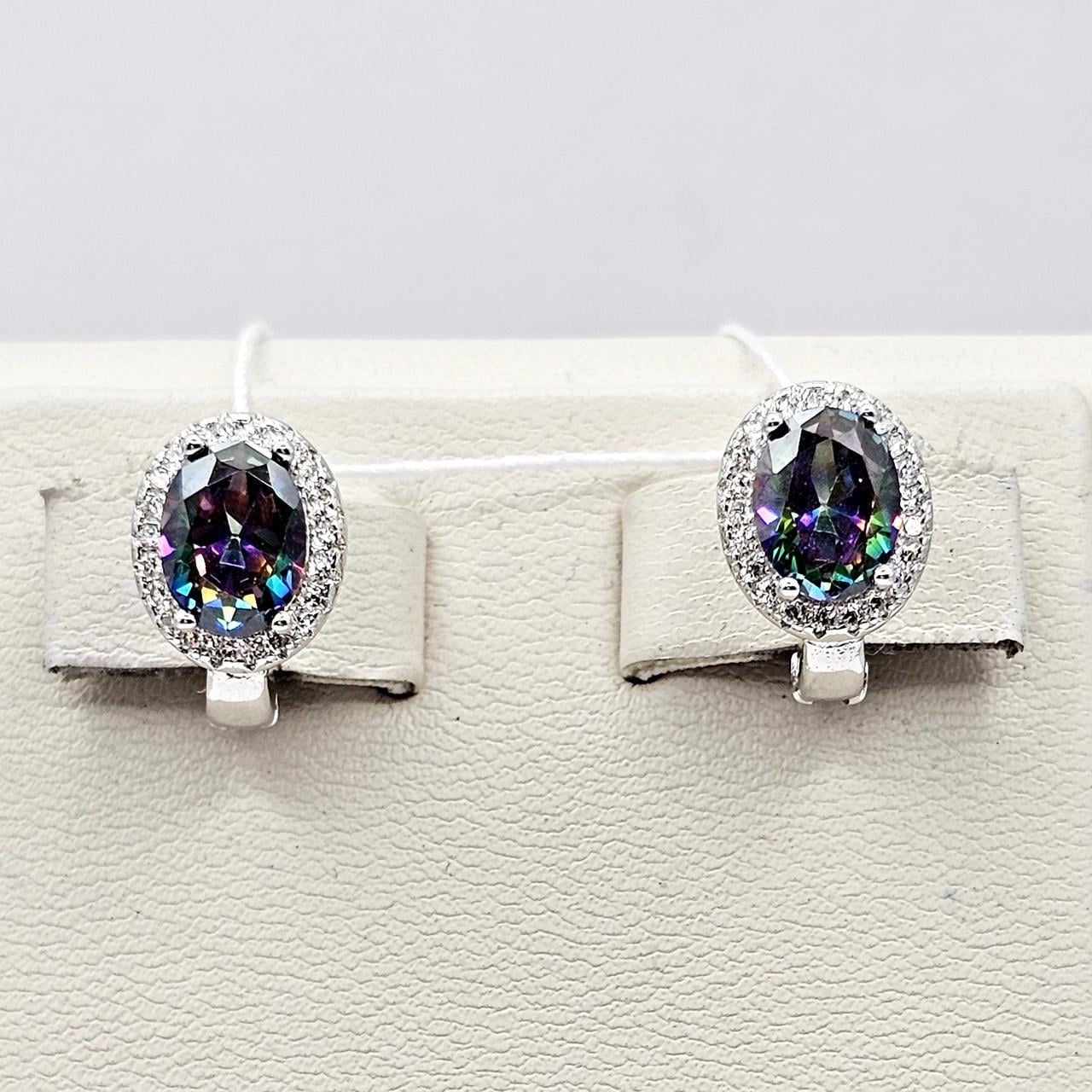Серебряные серьги с мистик-кварцем и кубическим цирконием 4,8 г (2809287592)