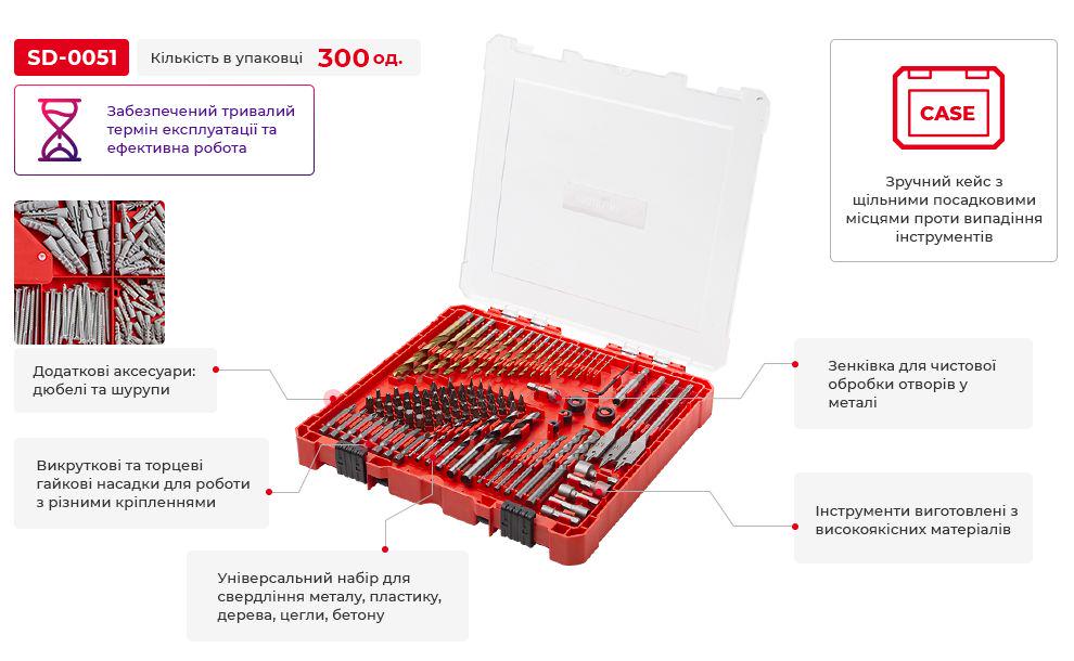 Набор сверл/дюбелей и бит Intertool SD-0051 300 шт. (14618122) - фото 9