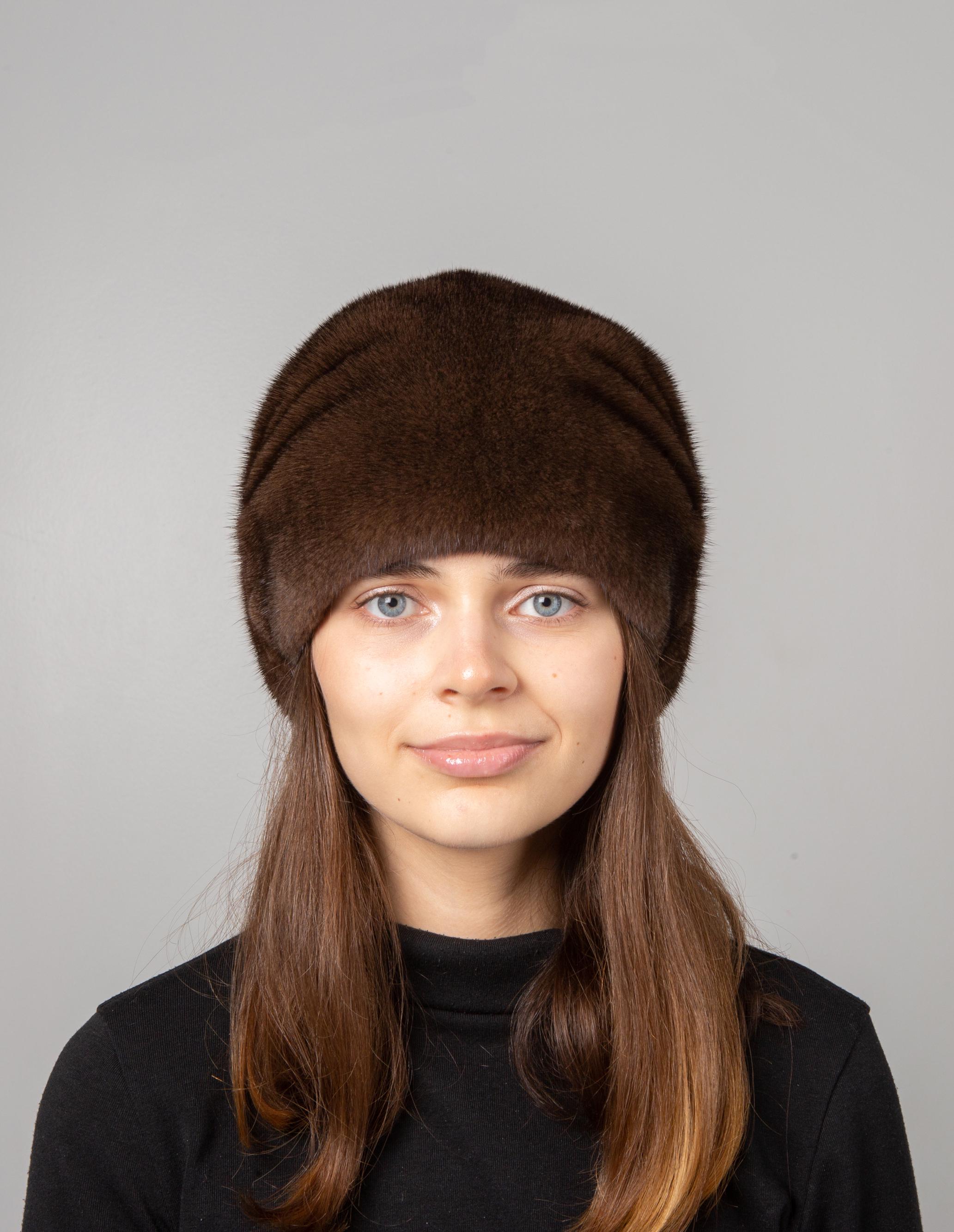 Кубанка женская Меховой стиль Стразы из натурального меха норки XXS/XS/S Коричневый (075/C)