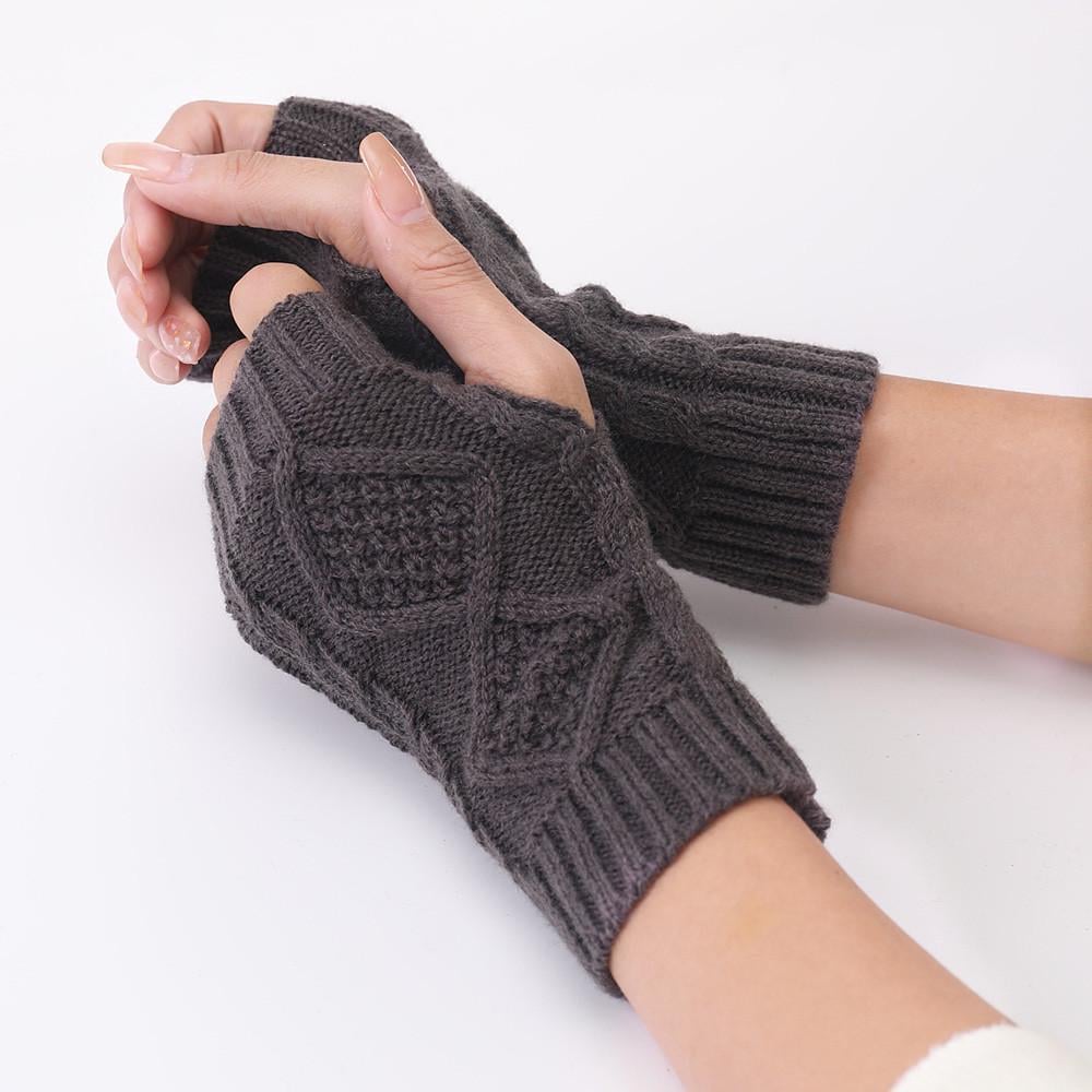 Митенки вязаные с ромбами One size Темно-серый (2427) - фото 1 Митенки вязаные с ромбами One size Темно-серый (2427) - фото 1