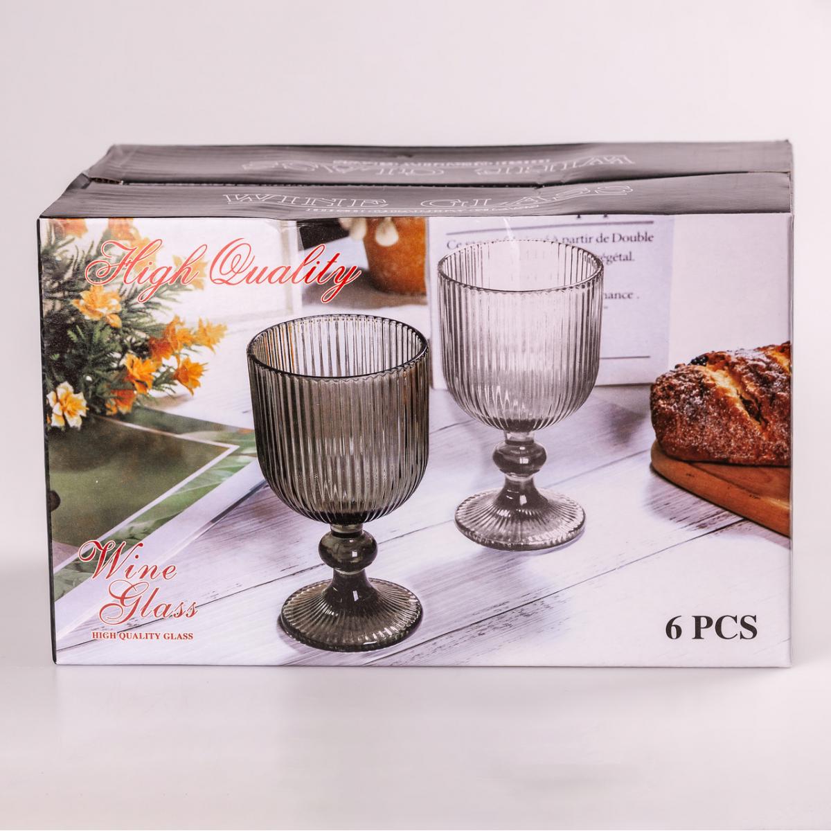 Набір келихів фігурні ребристі із товстого скла 6 шт. Сірий (HP7114G) - фото 2 Набір келихів фігурні ребристі із товстого скла 6 шт. Сірий (HP7114G) - фото 2