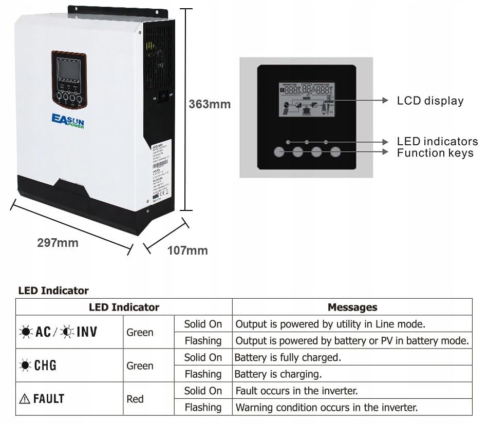 Инвертор автономный EASUN POWER солнечный многофункциональный 24 V ISolar SPH 3KW Белый (9381604) - фото 9