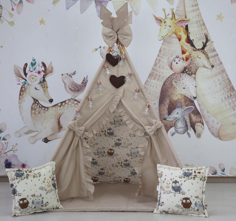 Вігвам дитячий для дівчинки Совуня з матрацом і подушками - фото 3 Вігвам дитячий для дівчинки Совуня з матрацом і подушками - фото 3