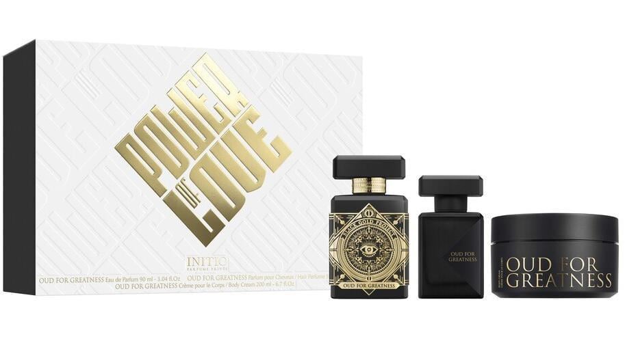 Подарочный набор унисекс Initio Parfums Prives Oud For Greatness парфюмированная вода 90 мл/крем для тела 200 мл/спрей для волос 50 мл (405575)