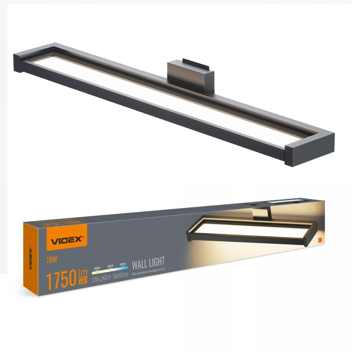 Светильник настенный с сенсором Videx WL02 18W 2800K-4000K-6000K LED Black (VL-WL02-18CSB)