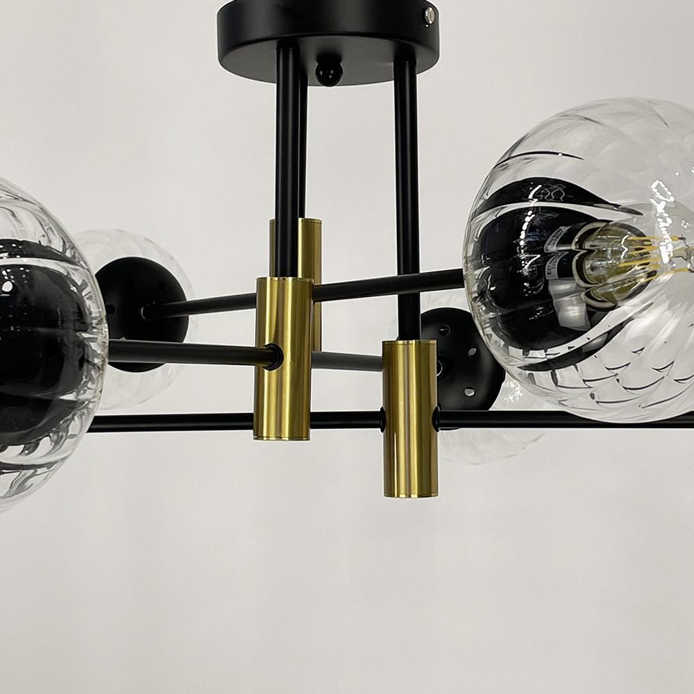 Люстра стельова на 6 прозорих плафонів із латунною фурнітурою Чорний (51797/6 TBS+BK+CL) - фото 4
