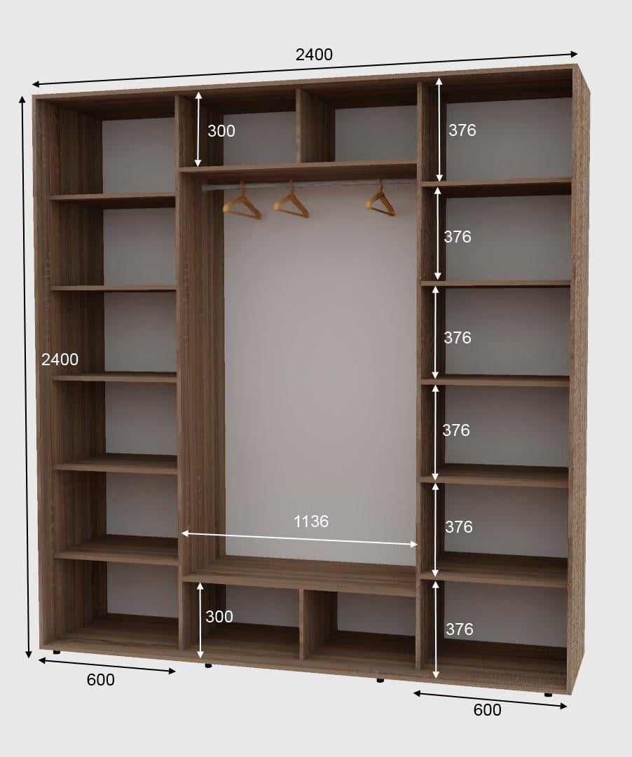 Шафа-купе тридверна Алекса ШК-05 ДСП наповнення 240х60х240 см Дуб Сонома/Трюфель - фото 2