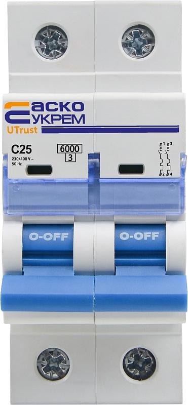 Автоматичний вимикач модульний АСКО-Укрем UTrust 2р 25А С 6kА - фото 2 Автоматичний вимикач модульний АСКО-Укрем UTrust 2р 25А С 6kА - фото 2