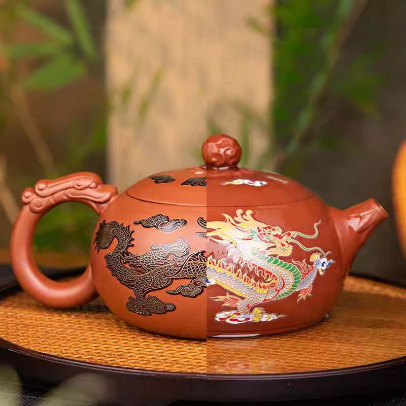 Набір для чаю Lesko 0321610 Dragon and Phoenix заварник 480 мл та піали 4 шт. Brown (30393445) - фото 3