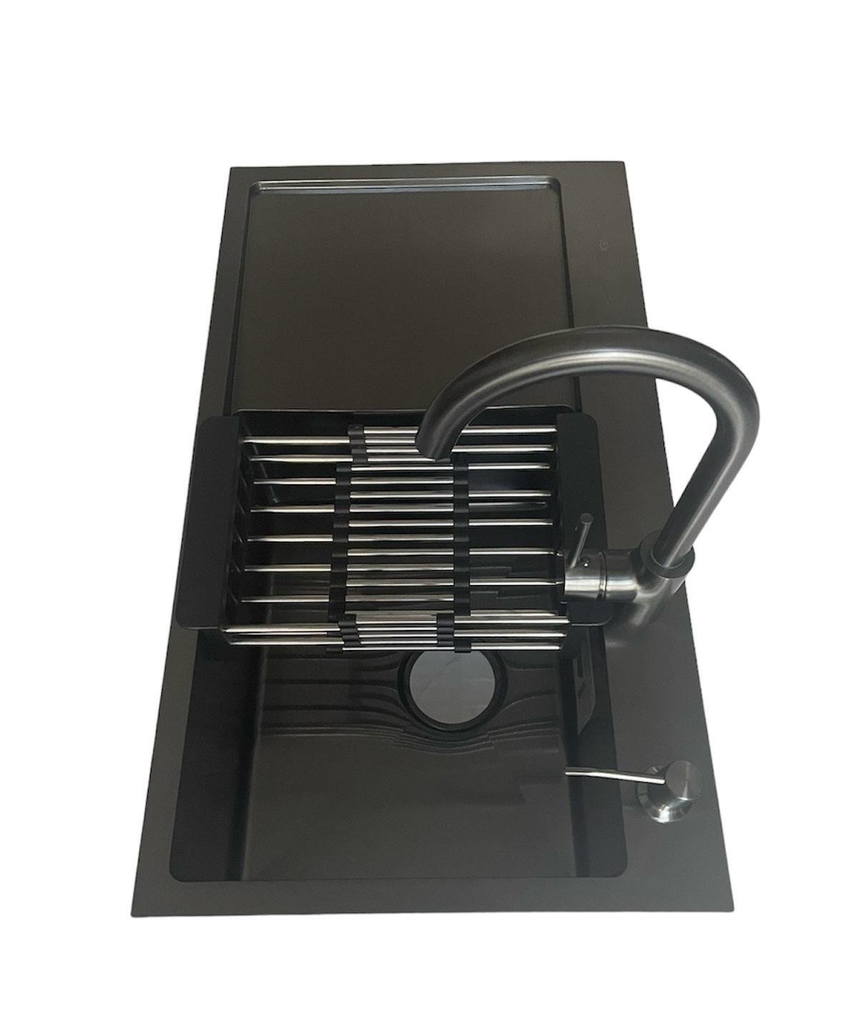 Мойка Luminex правая и кран для кухни из латуни 78х44 см