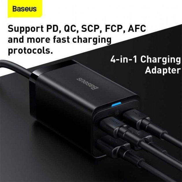 Зарядное устройство сетевое BASEUS 65W GaN3 Pro CCGP040101 быстрая зарядка 2USB/2Type-C 3A с кабелем Black (23115407) - фото 9 Зарядное устройство сетевое BASEUS 65W GaN3 Pro CCGP040101 быстрая зарядка 2USB/2Type-C 3A с кабелем Black (23115407) - фото 9