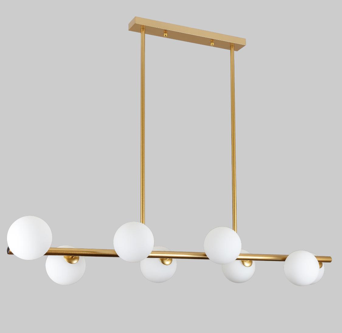 Люстра длинная на 8 ламп с белыми шарами Золотой (61-J2023-8 BRONZE+WH)