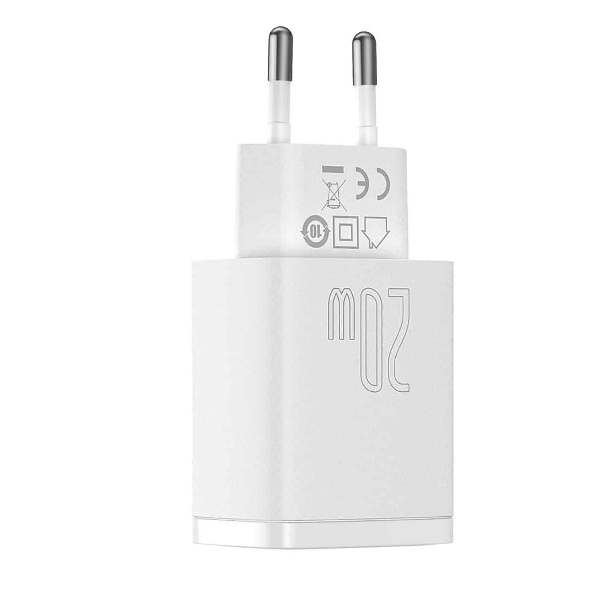 Зарядний пристрій Baseus 20W USB+Type-C Compact Quick Charger QC3.0+PD3.0 3A White (CCXJ-B02) - фото 6