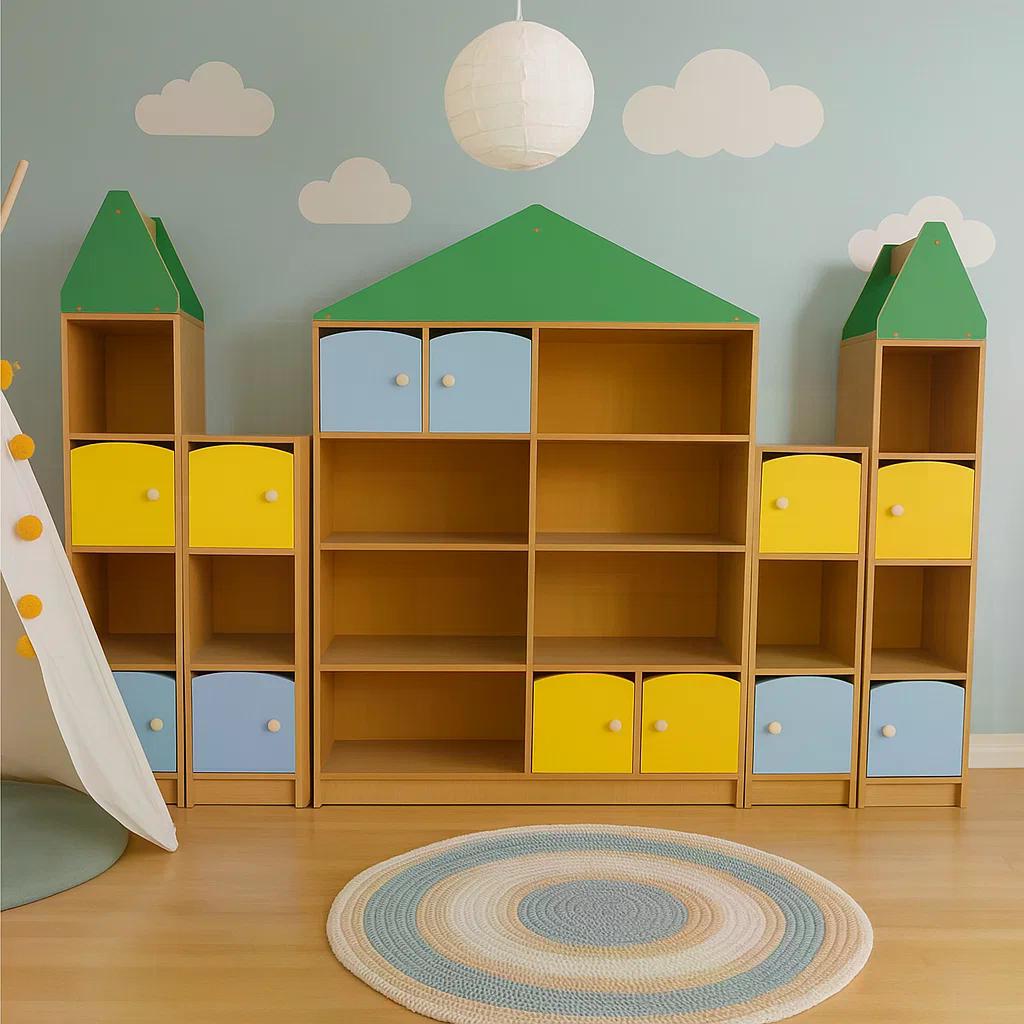 Стенка детская игровая для игрушек GAP Домик DS-851 2346x300x1570 мм Желтый