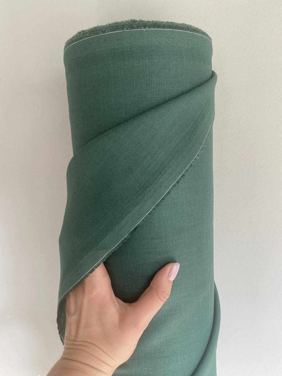 Тканина сорочково-платтєва LINEN PLUS 100% льон 143 см 584/534 Зелений - фото 2