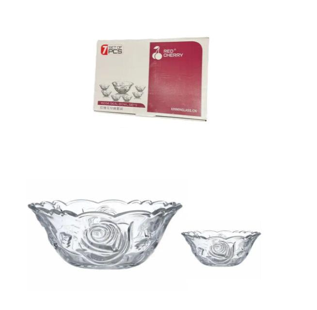 Набор стеклянных салатников Helios 7032F Роуз 7 шт. (225/123 мм)