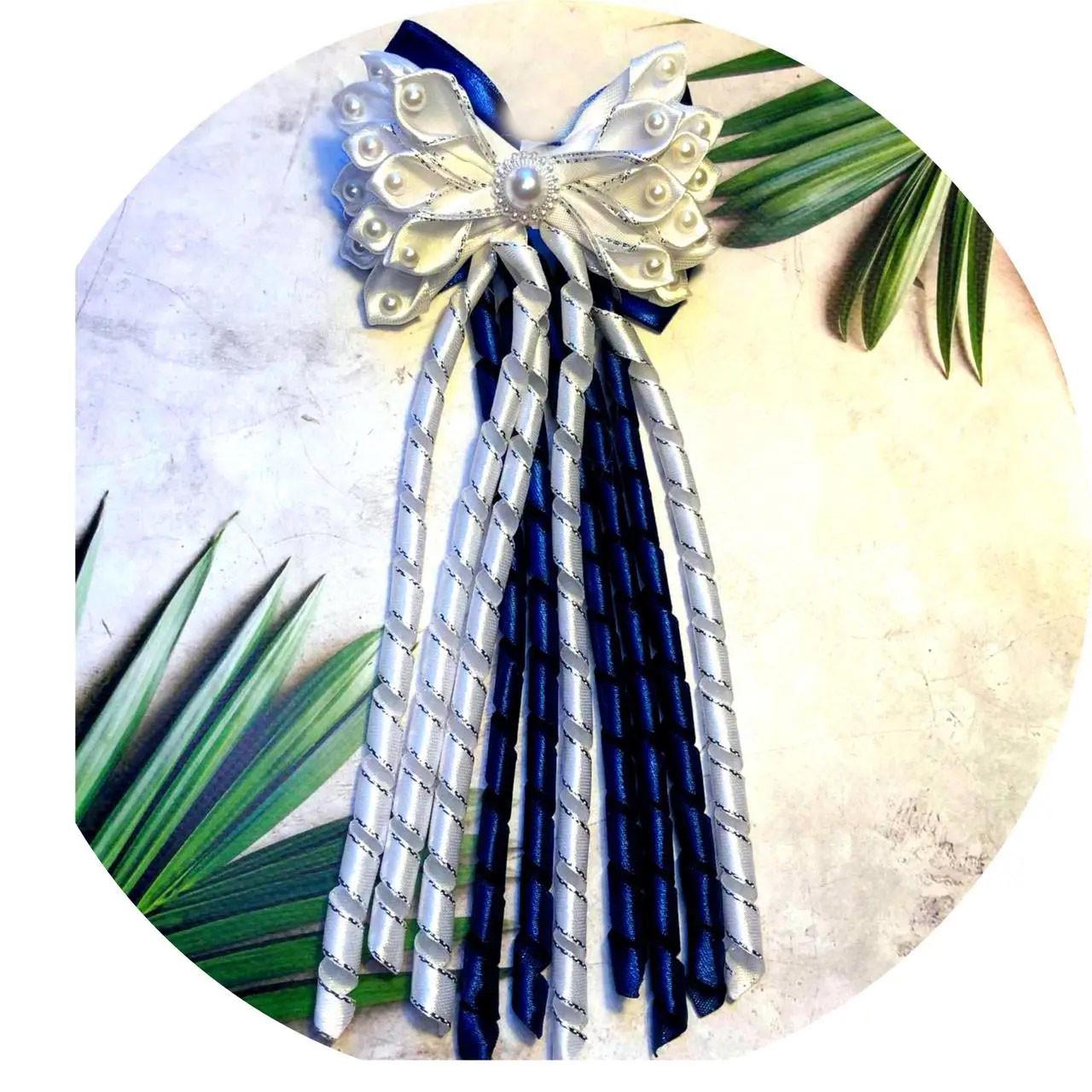 Бантик детский на заколке Сине-белый (10051)