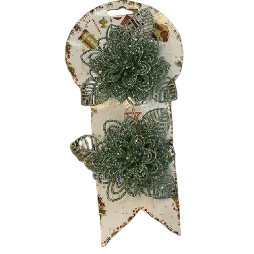 Декор святковий Stenson M48160 Квіти новорічна композиція 14 см 2 шт. (581739)