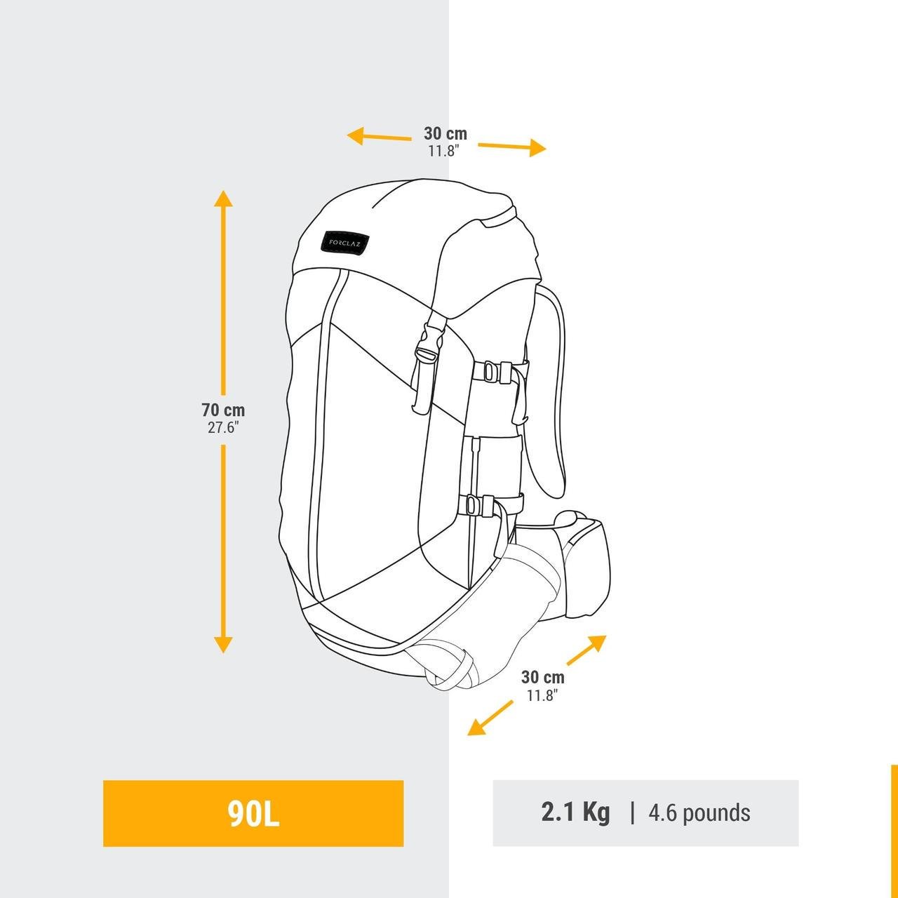 Рюкзак туристический для трекинга FORCLAZ MT100 90 л 70x30x30 см с дождевиком Синий - фото 2