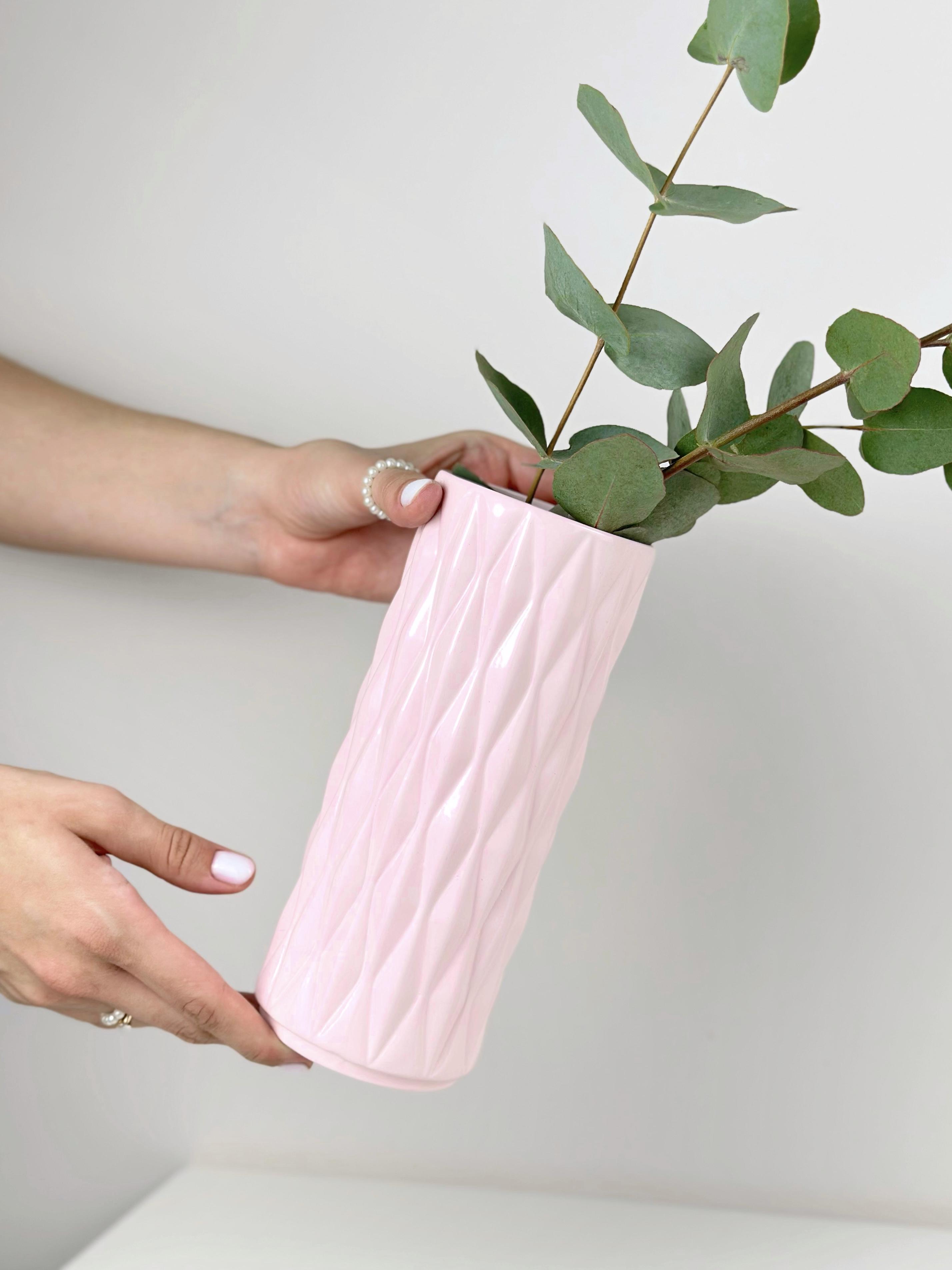 Ваза для квітів і декору глиняна керамічна Кристал 20 см Рожевий (4001-12) - фото 7