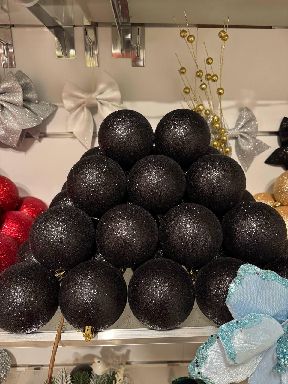 Куля новорічна глітер з кільцем 100 мм Чорний (y0013) - фото 2 Куля новорічна глітер з кільцем 100 мм Чорний (y0013) - фото 2