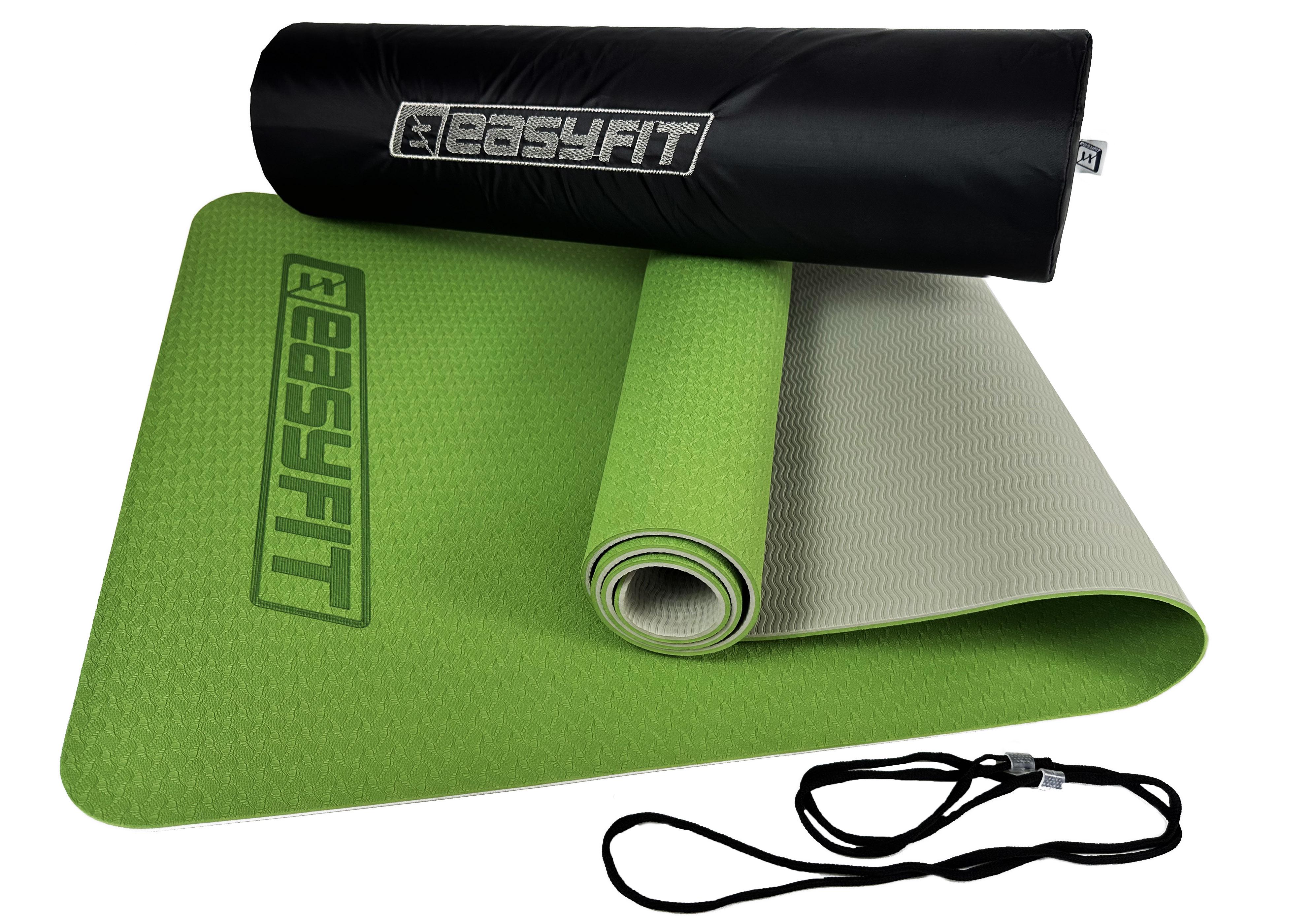Коврик для йоги EasyFit TPE+TC 183х61 см с чехлом Зеленый/Серый (EF-TPE6GRGC) - фото 1