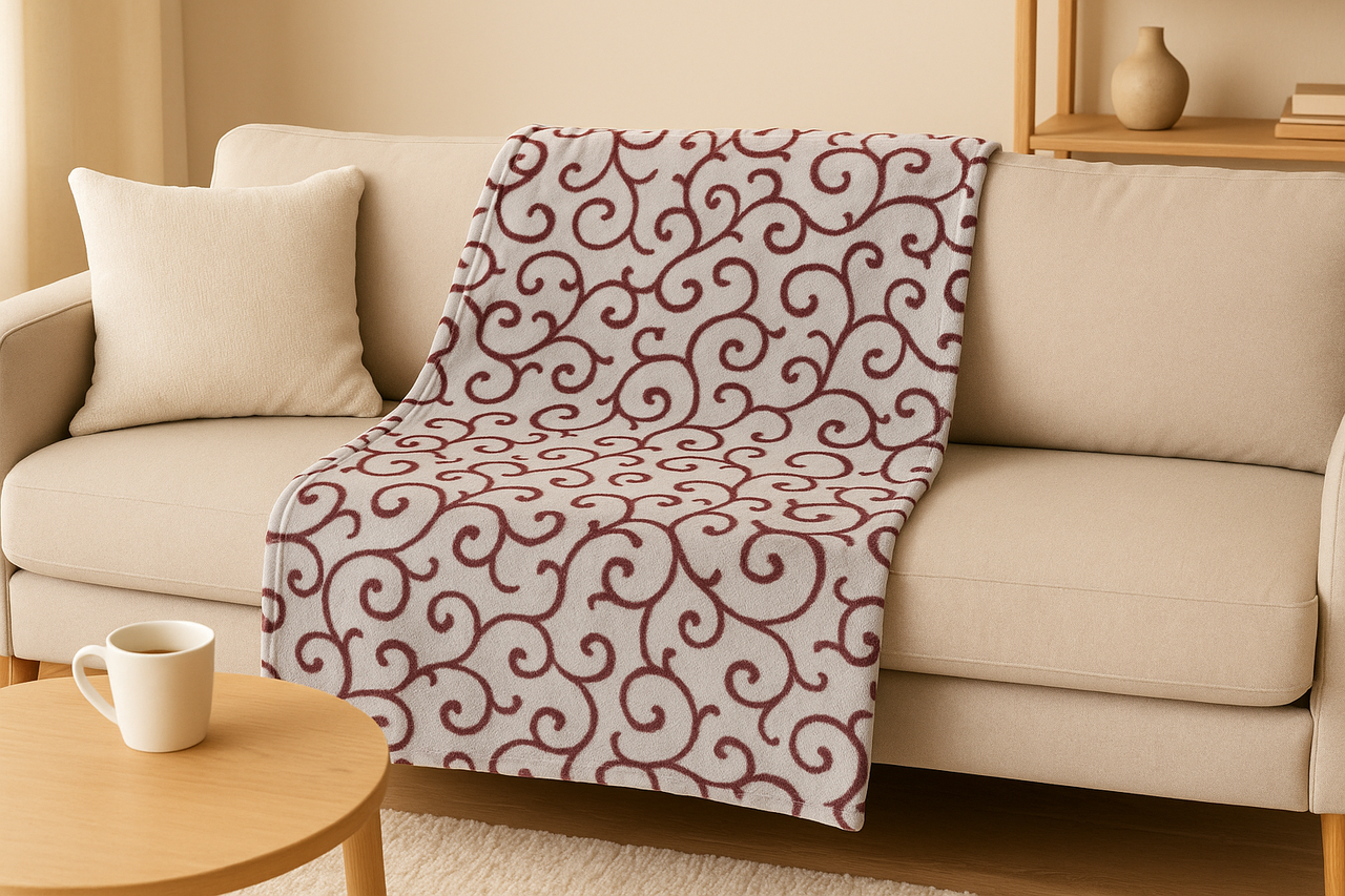 Плед флисовый Узоры 180х220 см Бордовый (Pled-2013)