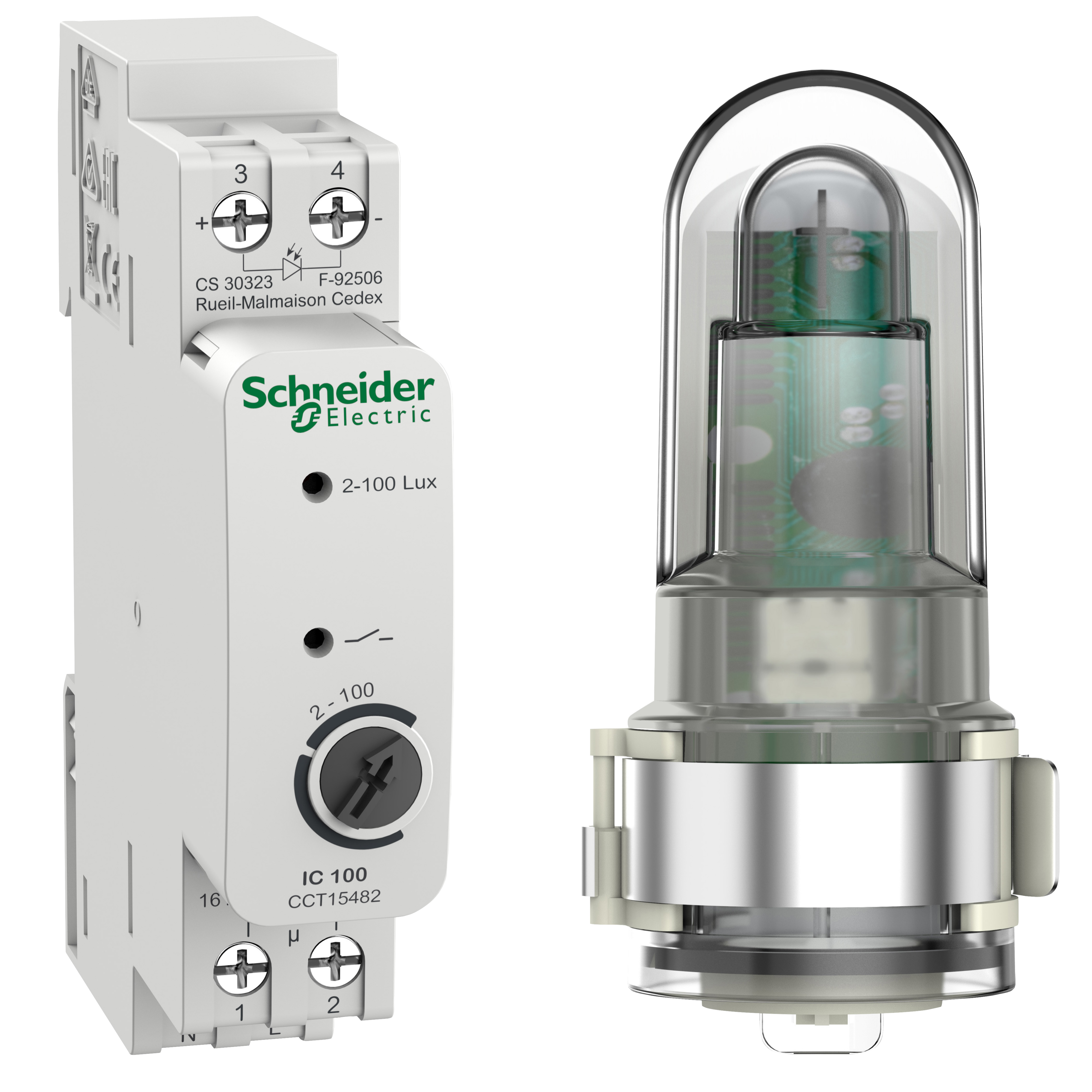 Реле сумеречное Schneider Electric IC100d 16A 230V 2-100Lx с датчиком внешний (CCT15482)
