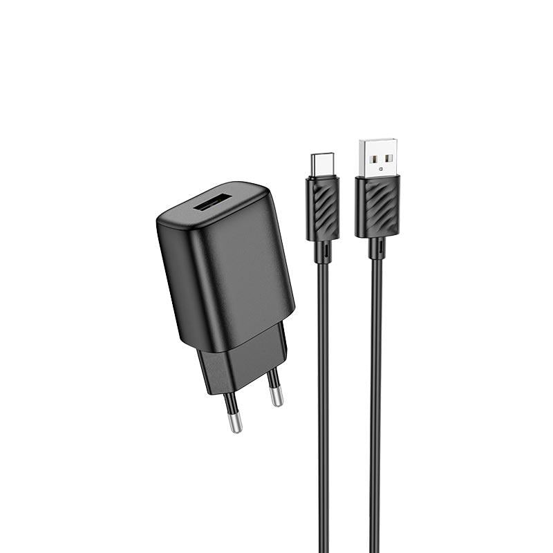 Зарядное устройство сетевое Hoco Type-C Cable Solid single port charger C134A 12 Вт USB Черный - фото 1 Зарядное устройство сетевое Hoco Type-C Cable Solid single port charger C134A 12 Вт USB Черный - фото 1