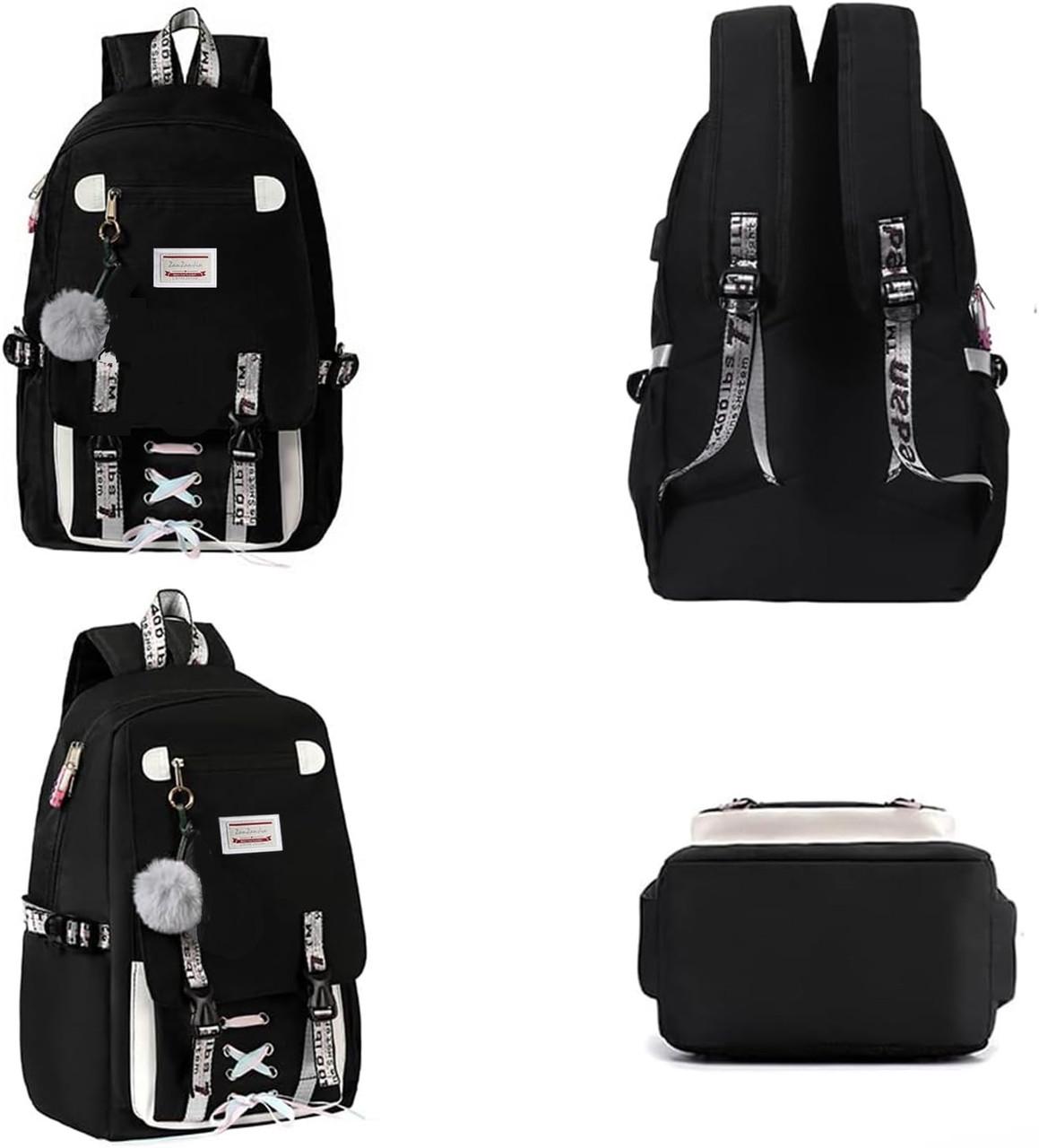 Шкільний рюкзак для дівчаток Harvard з USB портом/замочком і хутряним помпоном Чорний (1226011661) - фото 3 Шкільний рюкзак для дівчаток Harvard з USB портом/замочком і хутряним помпоном Чорний (1226011661) - фото 3