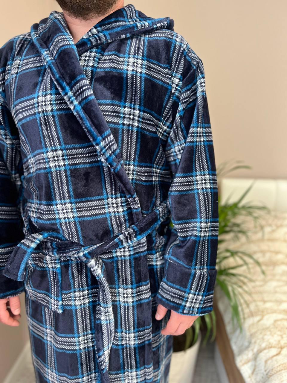 Халат чоловічий махровий в клітинку XL Темно-синій (22936616) - фото 4 Халат чоловічий махровий в клітинку XL Темно-синій (22936616) - фото 4