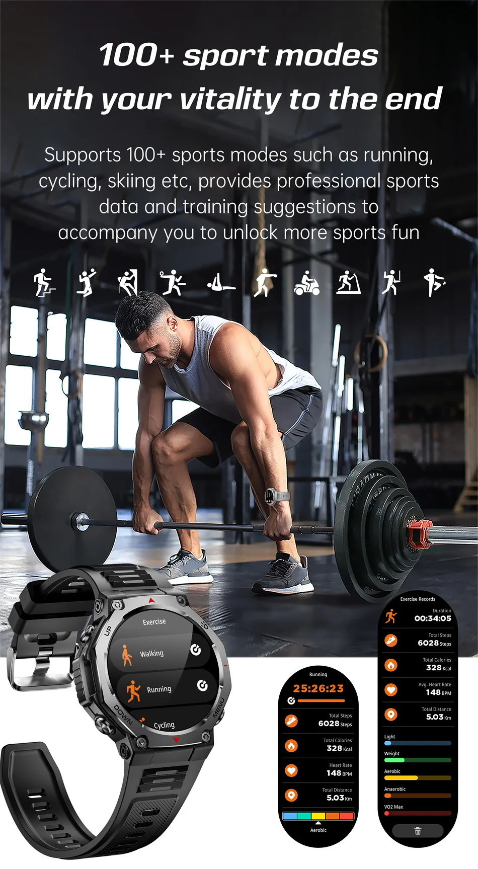 Смарт-годинник чоловічий Smart Expedition Pro IP68/5ATM з ліхтариком - фото 6