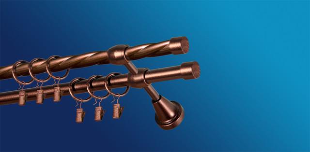 Карниз для шторы Plastidea Заглушка металлический витой двойной с прищепками D 16/16 мм 240 см Медь