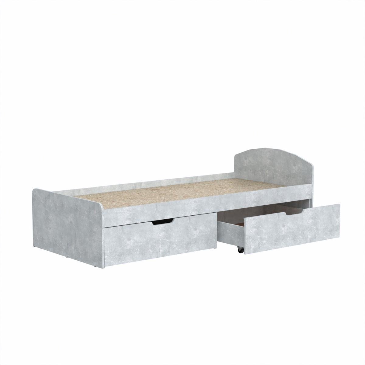 Ліжко односпальне Компаніт 90+2 з ящиками 204,2х94,4х65 см Бетон (11785)
