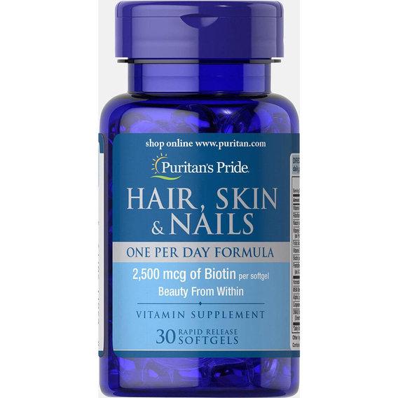 Комплекс для кожи, волос, ногтей Puritan's Pride Hair, Skin & Nails One Per Day Formula 30 Softgels