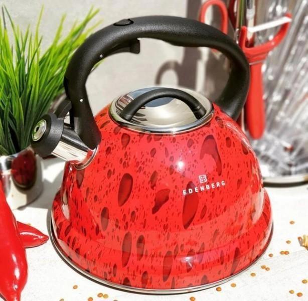 Чайник зі свистком Edenberg EB-1990 з нержавіючої сталі для індукційних плит 3 л Червоний (2530556542) - фото 2 Чайник зі свистком Edenberg EB-1990 з нержавіючої сталі для індукційних плит 3 л Червоний (2530556542) - фото 2