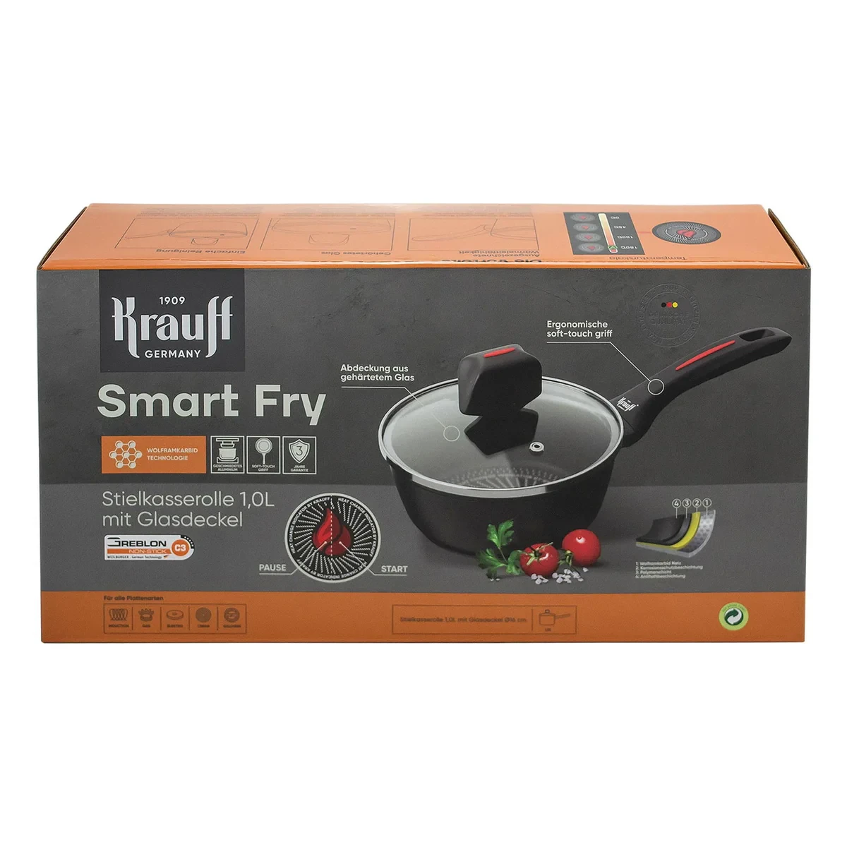 Ковш Krauff Smart Fry со стеклянной крышкой 1 л 16 см (25-45-158) - фото 6 Ковш Krauff Smart Fry со стеклянной крышкой 1 л 16 см (25-45-158) - фото 6