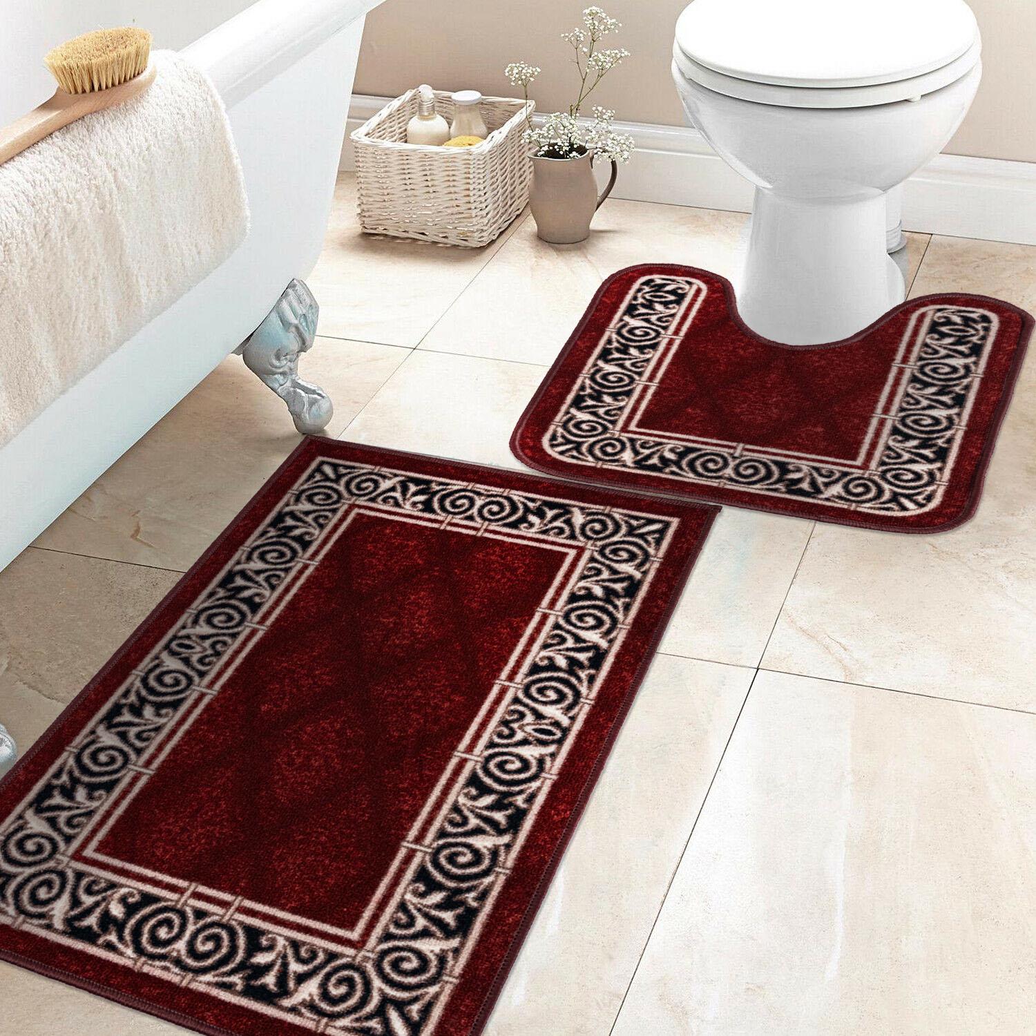 Килимки для ванної кімнати Taba 226-2 на гумовій основі 50х80/57х60 см Бордовий (32503852)