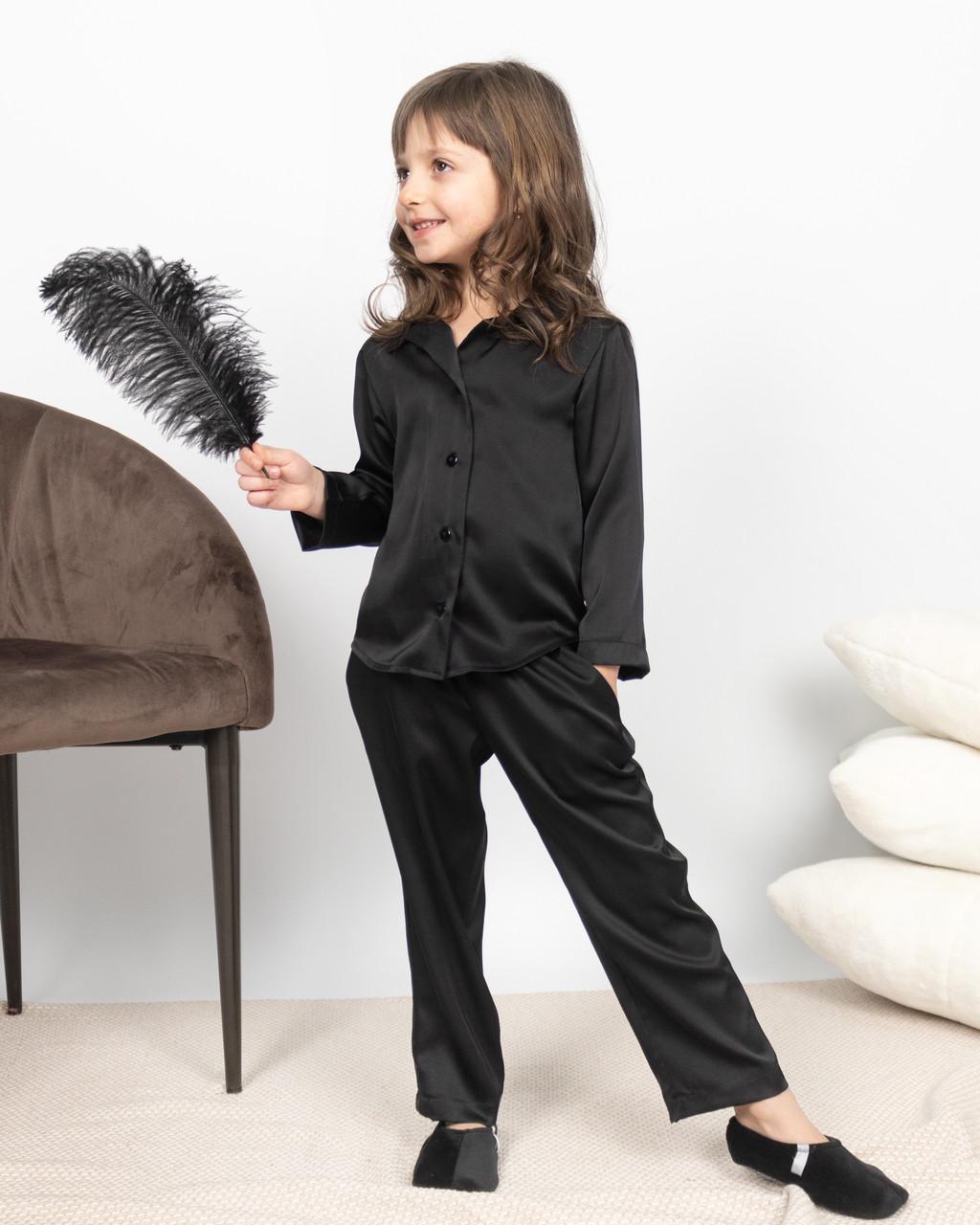 Пижама детская домашняя шелковая рубашка с брюками Черный (2091324130)