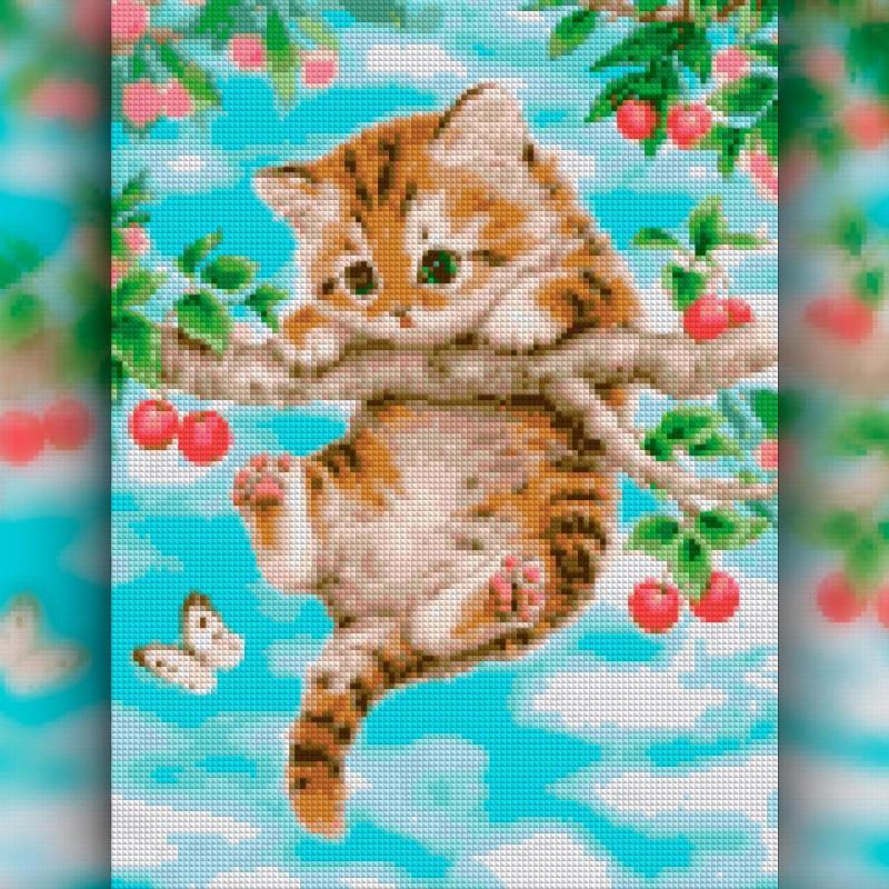 Алмазная мозаика на подрамнике The Wortex Diamonds Котик на ветке 30x40 см (TWD50001M+P)